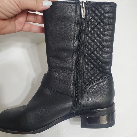 Vince Camuto "Whynn" Black Motorcycle Boots Silver Hardware Sz 8 Combat Leather - Picture 8 of 14